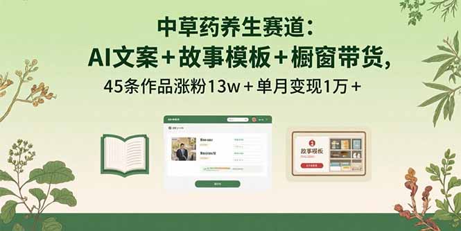 中草药养生赛道：AI文案+故事模板+橱带货，45条作品涨粉13w+单月变现1万+-新时光资源网