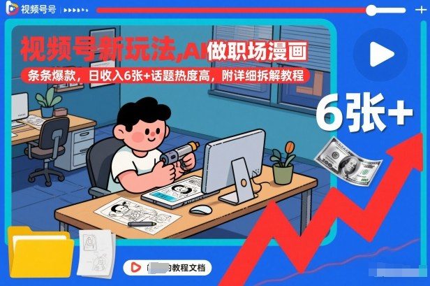 视频号新玩法，AI做职场漫画，条条爆款，日收入6张+话题热度高，附详细拆解教程-新时光资源网