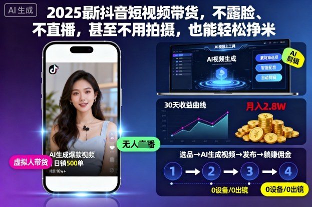 2025最新抖音短视频带货，不露脸、不直播，甚至不用拍摄，也能轻松挣米-新时光资源网