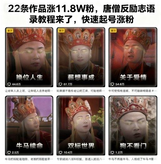22条作品涨11.8W粉,唐僧反励志语录教程来了,快速起号涨粉-新时光资源网