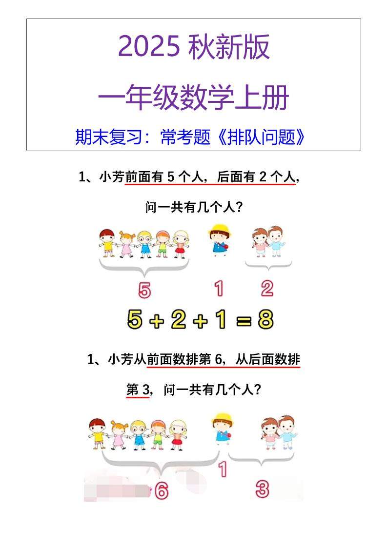 【2025秋新版】一年级数学上册期末复习：常考题《排队问题》-新时光资源网