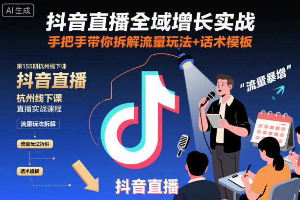 抖音直播全域增长实战第155期杭州线下课,手把手带你拆解流量玩法+话术模板-新时光资源网