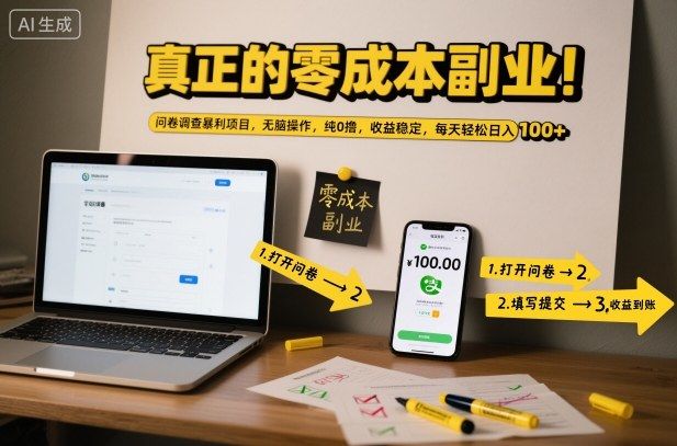 真正的零成本副业!问卷调查暴利项目,无脑操作,纯0撸,收益稳定,每天轻松日入100+【揭秘】-新时光资源网