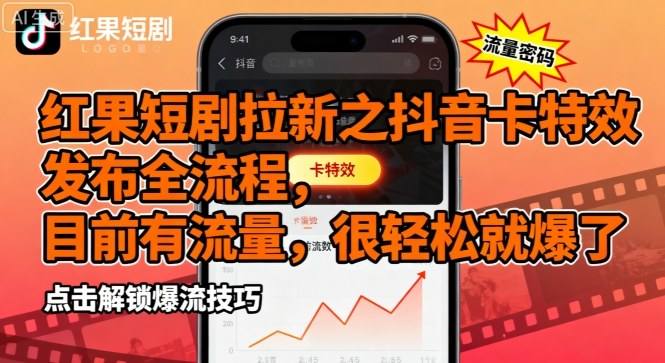 红果短剧拉新之抖音卡特效发布全流程，目前有流量，很轻松就爆了-新时光资源网