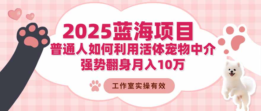 2025蓝海项目:普通人如何利用活体宠物中介,强势翻身月入10万-新时光资源网