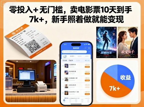 零投入+无门槛,卖电影票10天到手7k+,新手照着做就能变现【揭秘】-新时光资源网