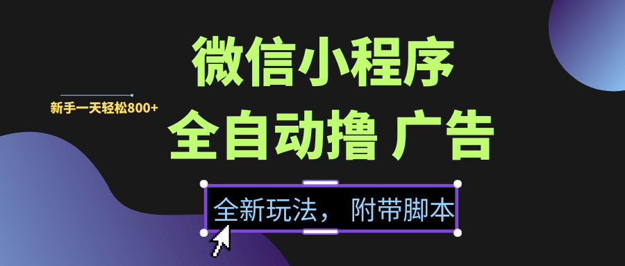 微信小程序挂机撸广告，全新玩法，新手一天轻松800+【附带脚本】-新时光资源网
