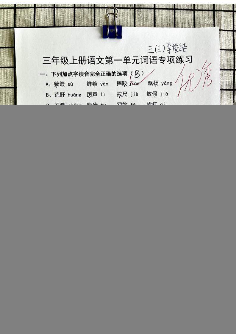 三年级上册语文第一单元词语专项答案-新时光资源网