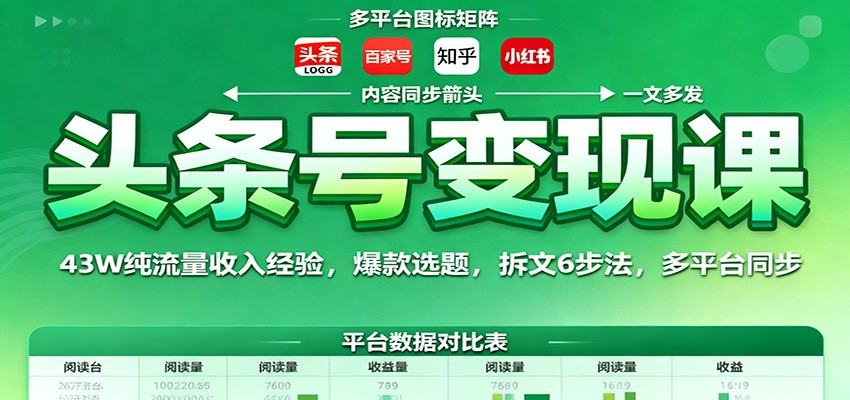 头条号变现课：43W纯流量收入经验，爆款选题，拆文6步法，多平台同步-新时光资源网