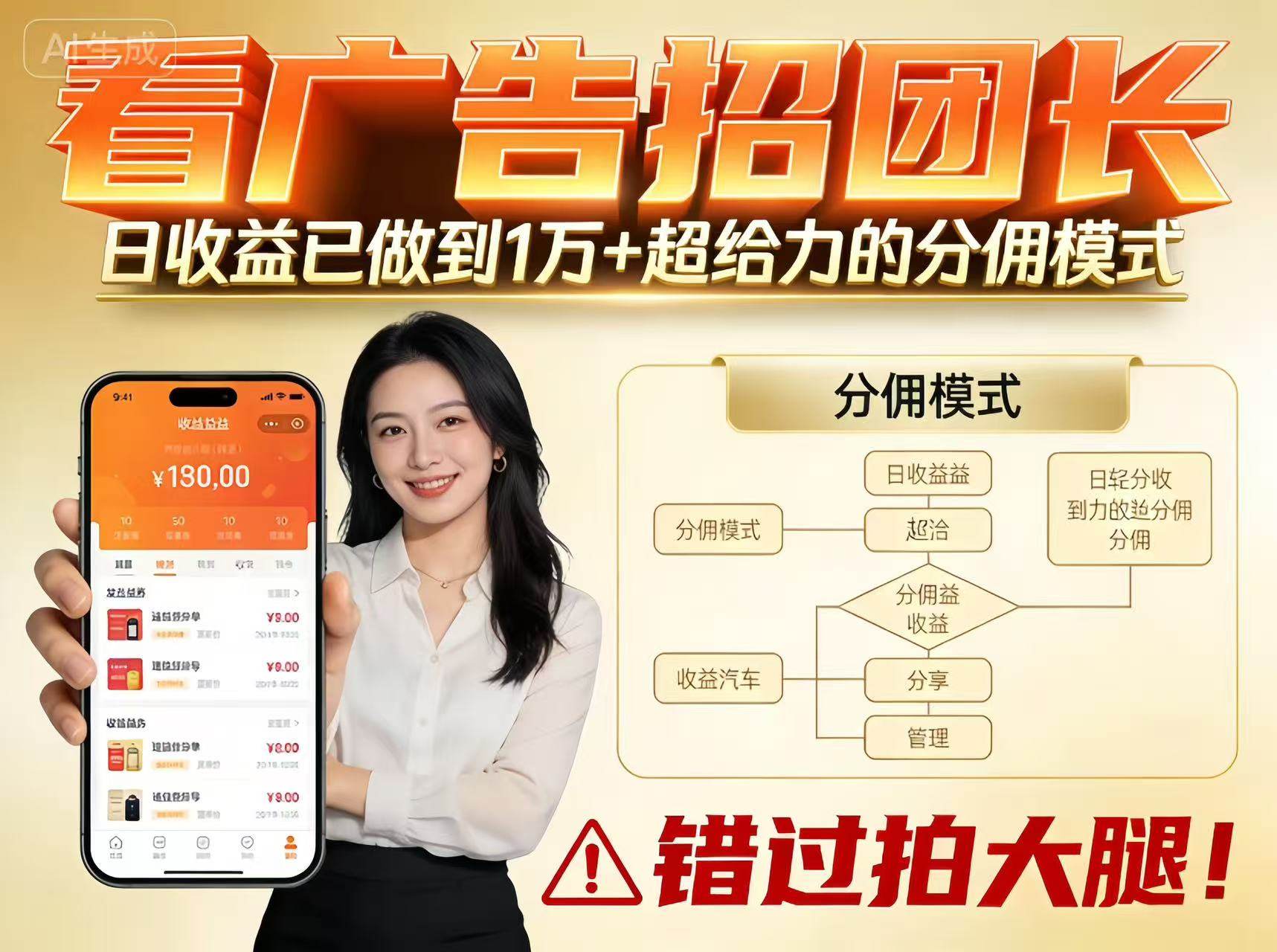 看广告招团长，团队收益已做到日入1万，分佣模式超给力，错过拍大腿-新时光资源网