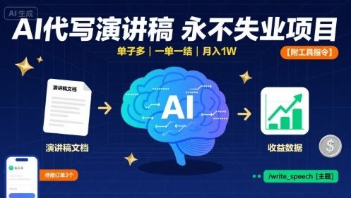 AI代写演讲稿，永不失业项目，单子多，一单一结，月入1W【附工具指令】-新时光资源网