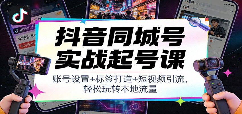 抖音同城号实战起号课：账号设置+标签打造+短视频引流，轻松玩转本地流量-新时光资源网