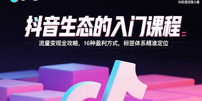 抖音生态的入门课程：流量变现全攻略，16种盈利方式，标签体系精准定位-新时光资源网