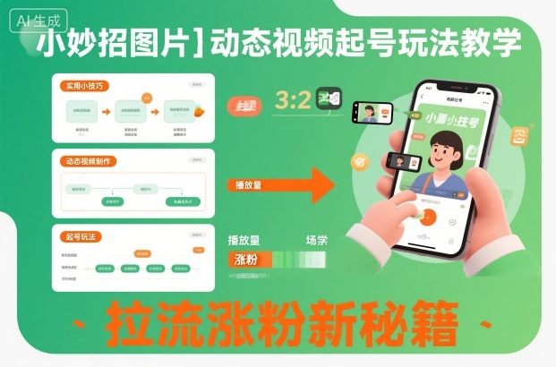 小妙招图片＋动态视频起号玩法教学，拉流涨粉新秘籍-新时光资源网