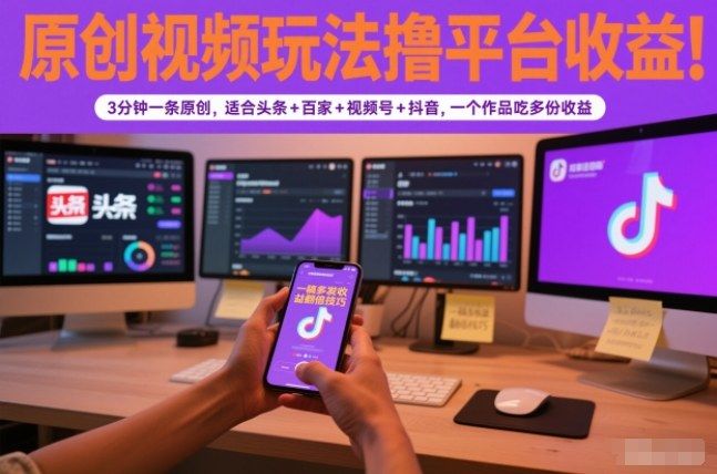 原创视频玩法撸平台收益，3分钟一条原创，适合头条+百家+视频号+抖音，一个作品吃多份收益-新时光资源网