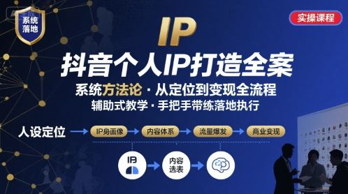 抖音个人IP系统落地实操大课，实操课程，辅助落地-新时光资源网