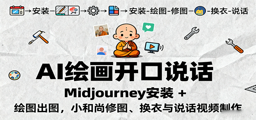AI绘画开口说话，Midjourney安装 + 绘图出图，小和尚修图、换衣与说话视频制作-新时光资源网