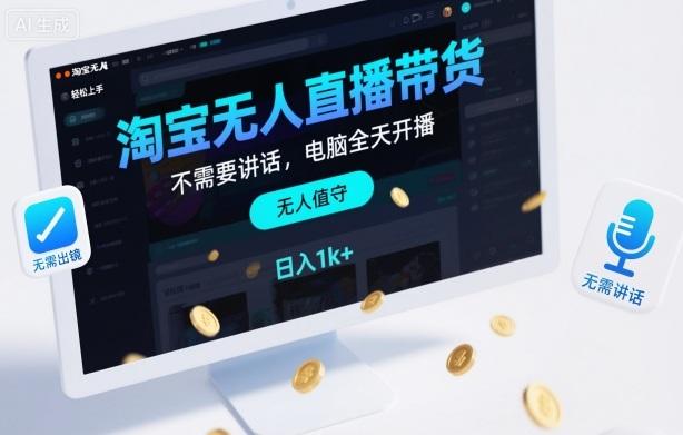 淘宝无人直播带货,不需要出镜,不需要讲话,电脑全天开播,轻松上手,日入1k+【揭秘】-新时光资源网