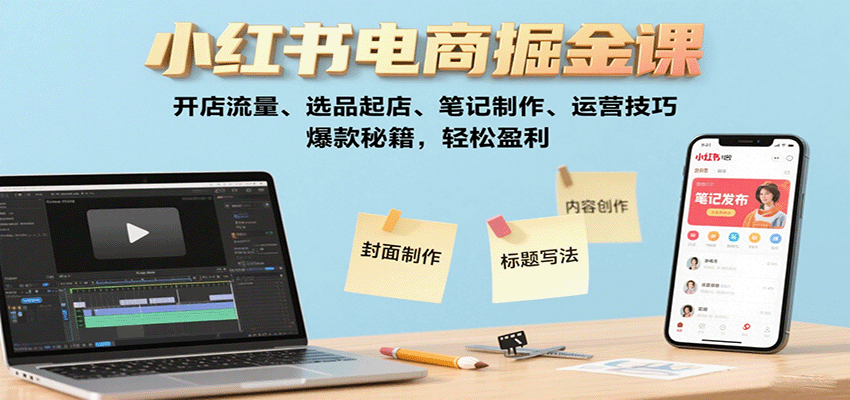 小红书电商掘金课：开店流量、选品起店、笔记制作、运营技巧，爆款秘籍，轻松盈利-新时光资源网