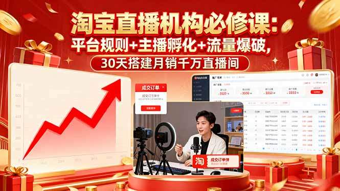 淘宝直播机构必修课：平台规则/主播孵化/流量爆破,30天搭建月销千万直播间-新时光资源网
