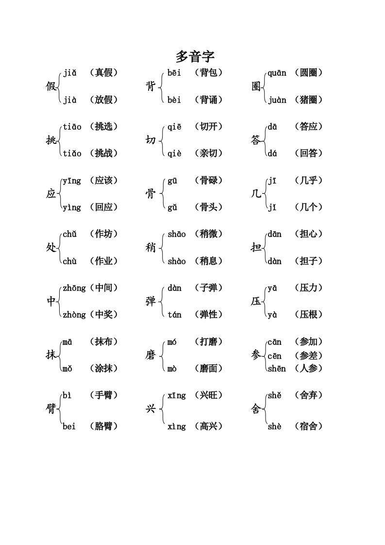 三上语文-语文：课本内多音字汇总-新时光资源网