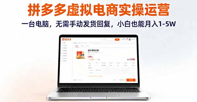 拼多多虚拟电商实操运营，一台电脑，无需手动发货回复，小白也能月入1-5W-新时光资源网