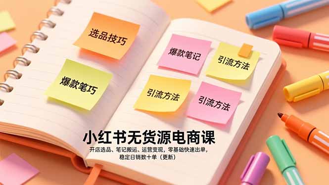小红书无货源电商课，开店选品、笔记搬运、运营变现，零基础快速出单，稳定日销数十单(更新-新时光资源网