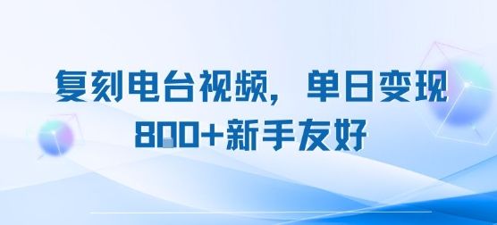 复刻电台视频，单日变现8张+新手友好，长期可做-新时光资源网