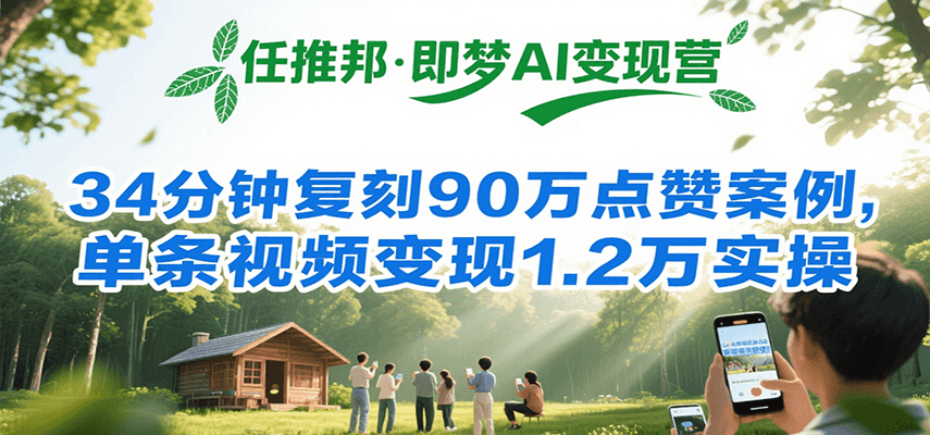 任推邦·即梦AI变现营，34分钟复刻90万点赞案例，单条视频变现1.2万实操-新时光资源网