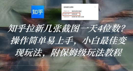 知乎拉新几张截图一天4位数？操作简单易上手，小白最佳变现玩法，附保姆级玩法教程-新时光资源网