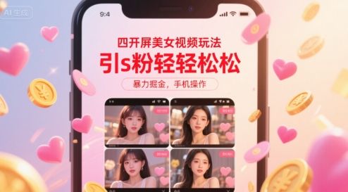 四开屏美女视频玩法，引s粉轻轻松松，暴力掘金，手机操作【揭秘】-新时光资源网