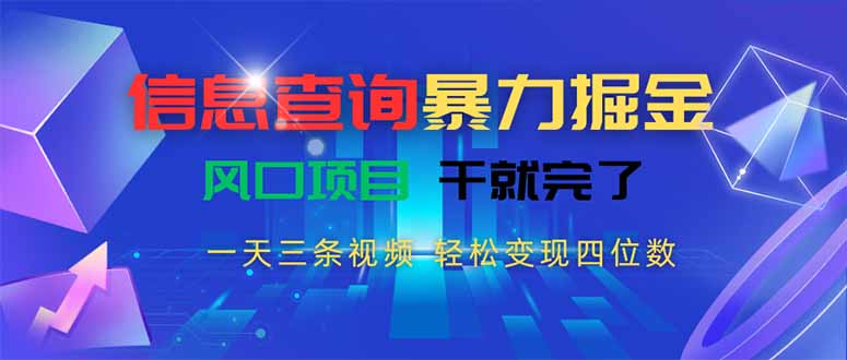 信息查询暴力掘金，一天三条视频 轻松变现四位数，风口项目干就完了-新时光资源网