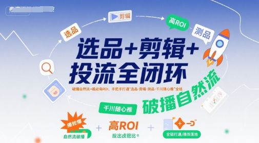 选品+剪辑+投流全闭环，破播自然流+撬动高ROI，手把手打通“选品-剪辑-测品-千川随心推”全链-新时光资源网