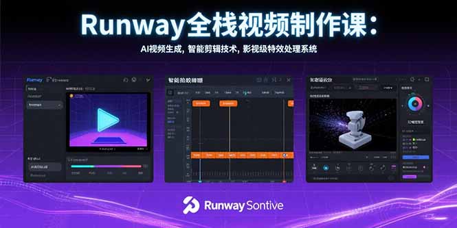 Runway全栈视频制作课：AI视频生成，智能剪辑技术，影视级特效处理系统-新时光资源网