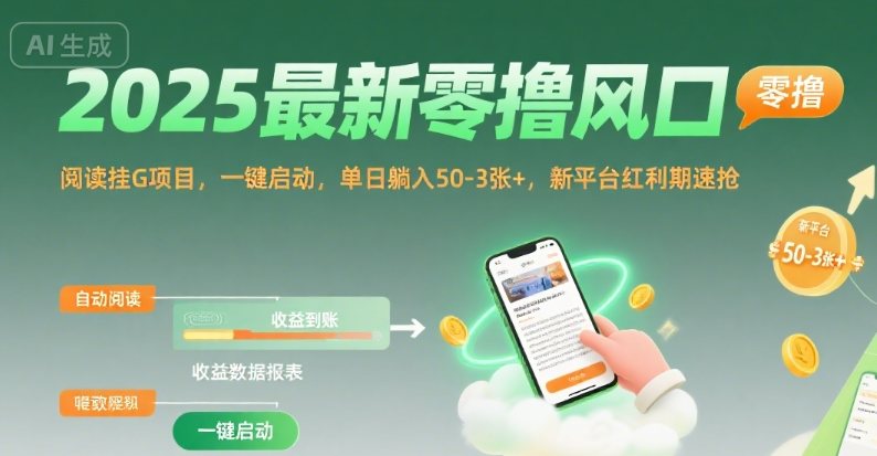 2025最新零撸风口，阅读挂G项目，一键启动，单日躺入 50-3张+，新平台红利期速抢【揭秘】-新时光资源网