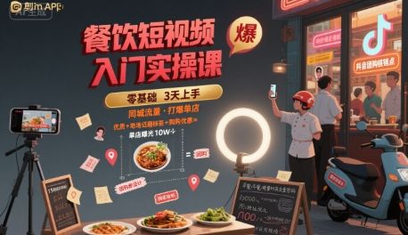 餐饮短视频入门实操课，引爆同城流量，打爆单店-新时光资源网