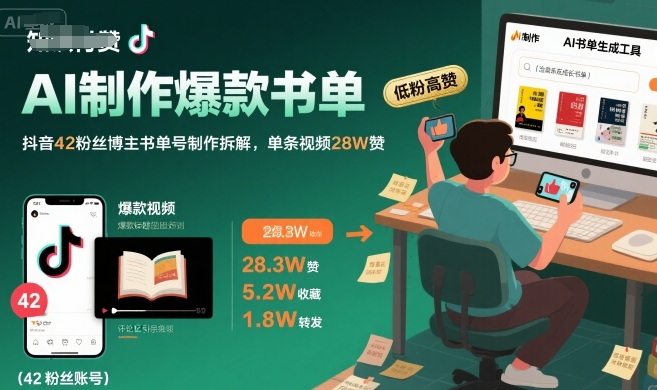 AI制作爆款书单，抖音42粉丝博主书单号制作拆解，单条视频28W赞-新时光资源网