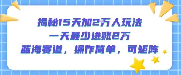 揭秘15天加2W人玩法，一天最少2万进账，蓝海赛道，操作简单，可矩阵-新时光资源网