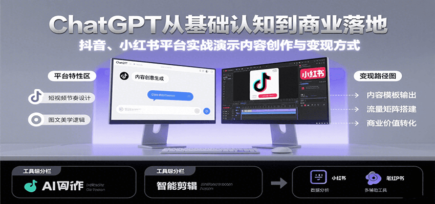 ChatGPT从基础认知到商业落地，实战演示抖音、小红书等平台的内容创作与变现-新时光资源网
