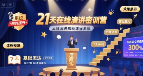 21天在线演讲密训营，王牌演讲招商课程系统-新时光资源网