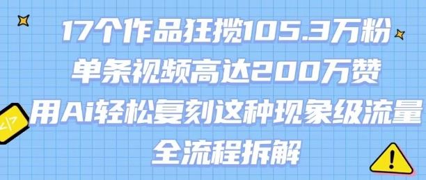 17个作品狂揽105.3W粉，单条视频高达200W赞，用Ai轻松复刻这种现象级流量!(全流程拆解)-新时光资源网