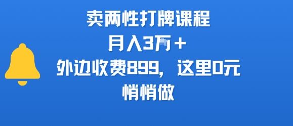 卖两性打牌课程，月入3W+外边收费899的课程，这里0元，悄悄做-新时光资源网