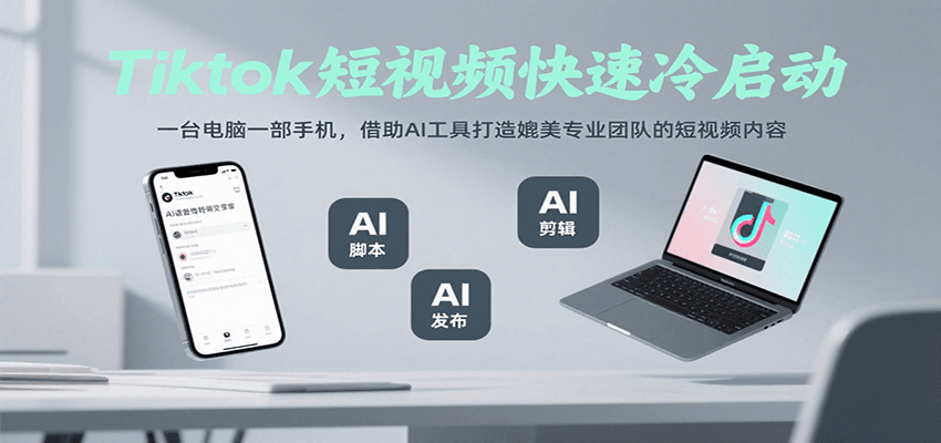 Tiktok短视频快速冷启动，一台电脑一部手机，借助AI工具打造媲美专业团队的短视频内容-新时光资源网