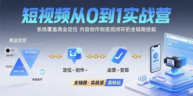 短视频从0到1的实战营：系统覆盖商业定位,内容创作到变现闭环的全链路技能-新时光资源网