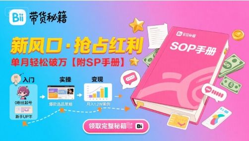 B站哔哩哔哩带货秘籍，新风口，抢占红利，单月轻松破万【附SOP手册】-新时光资源网