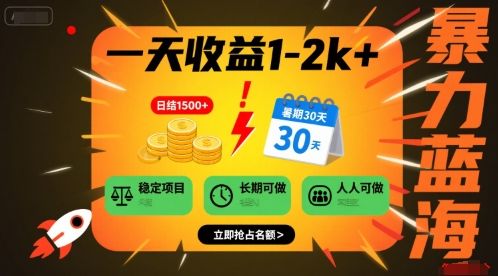 一天收益1-2k+ 稳定项目，暑期暴力蓝海项目，长期稳定，人人可做【揭秘】-新时光资源网
