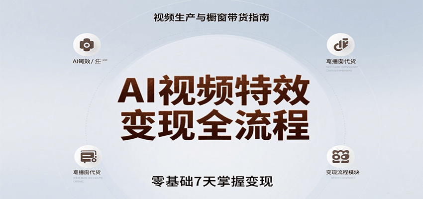 AI视频特效变现全流程，零基础7天掌握视频生产到橱窗带货变现-新时光资源网