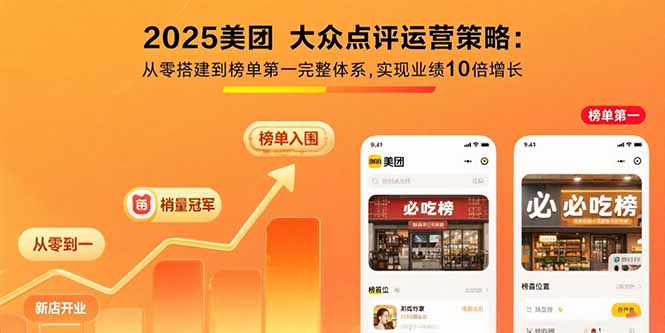 2025美团 大众点评运营策略:从零搭建到榜单第一完整体系,实现业绩10倍增长-新时光资源网