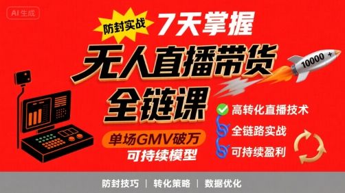 无人直播带货全链防封实战课，7天掌握高转化直播技术，实现单场GMV破万可持续模型-新时光资源网