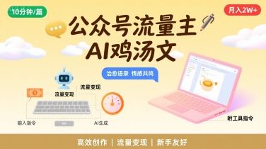 公众号流量主，用AI写鸡汤文，10分钟一篇，最高月入2W【附工具指令】-新时光资源网